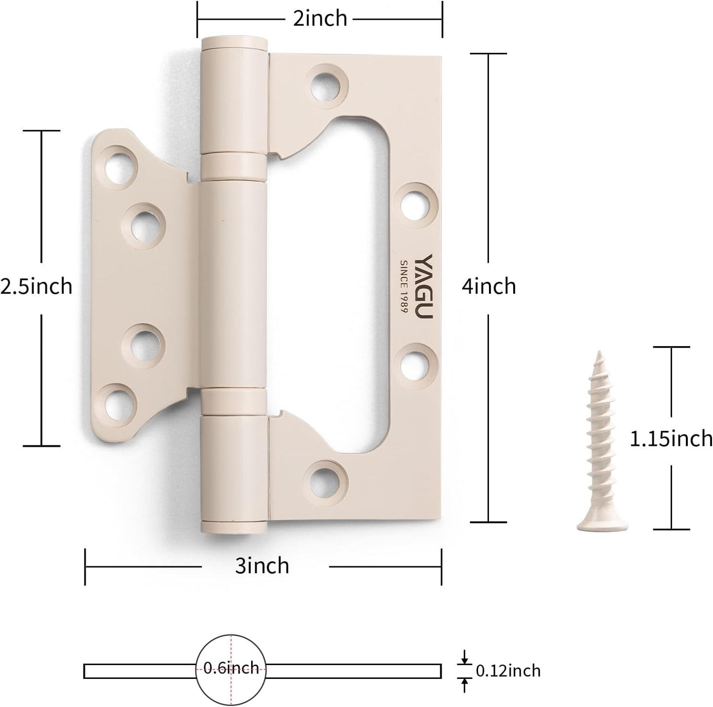 3 Pack Stainless Steel Non-Mortise Door Hinges - 4" x 3" - Easy Install, Heavy Duty, Square Corners - Beige