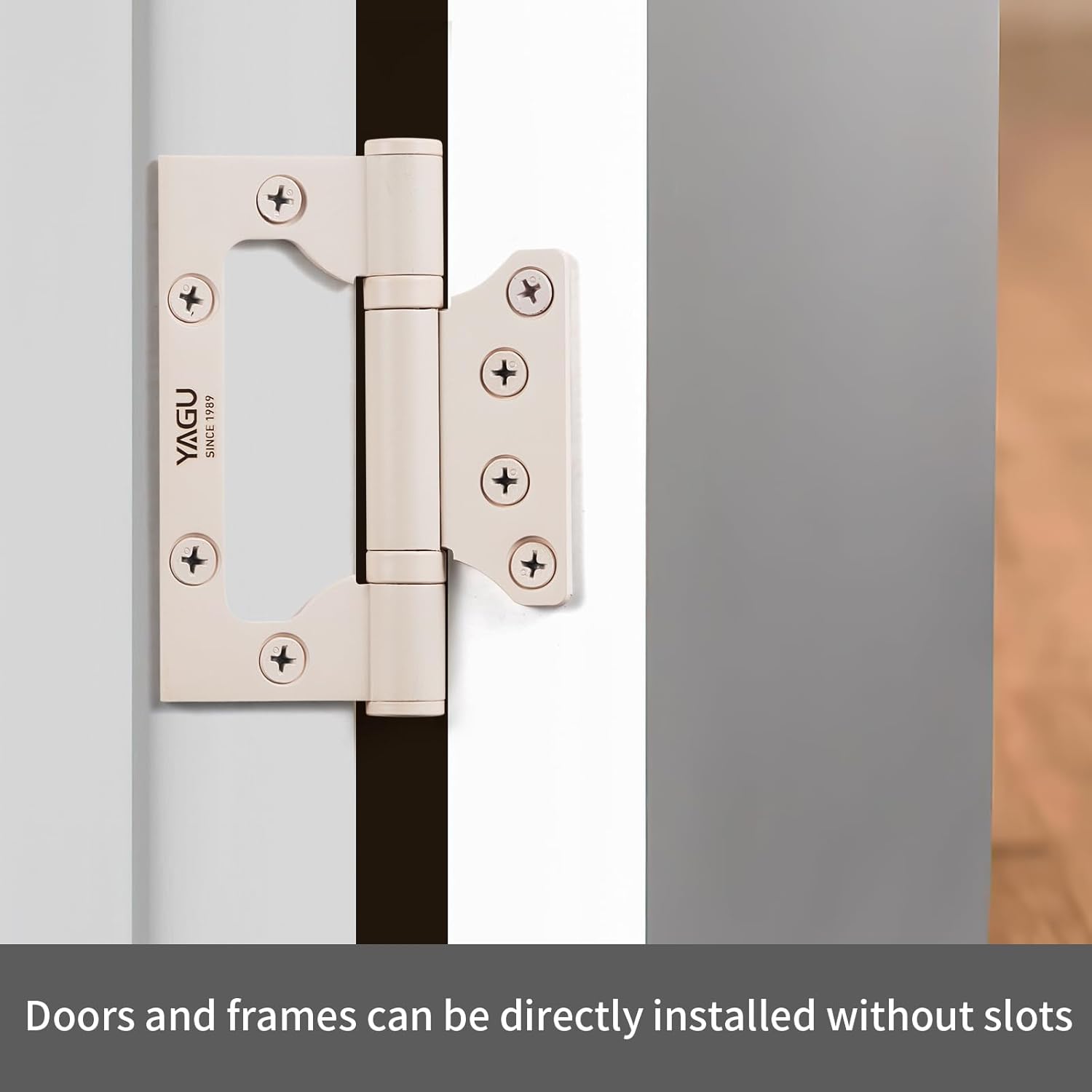 3 Pack Stainless Steel Non-Mortise Door Hinges - 4" x 3" - Easy Install, Heavy Duty, Square Corners - Beige
