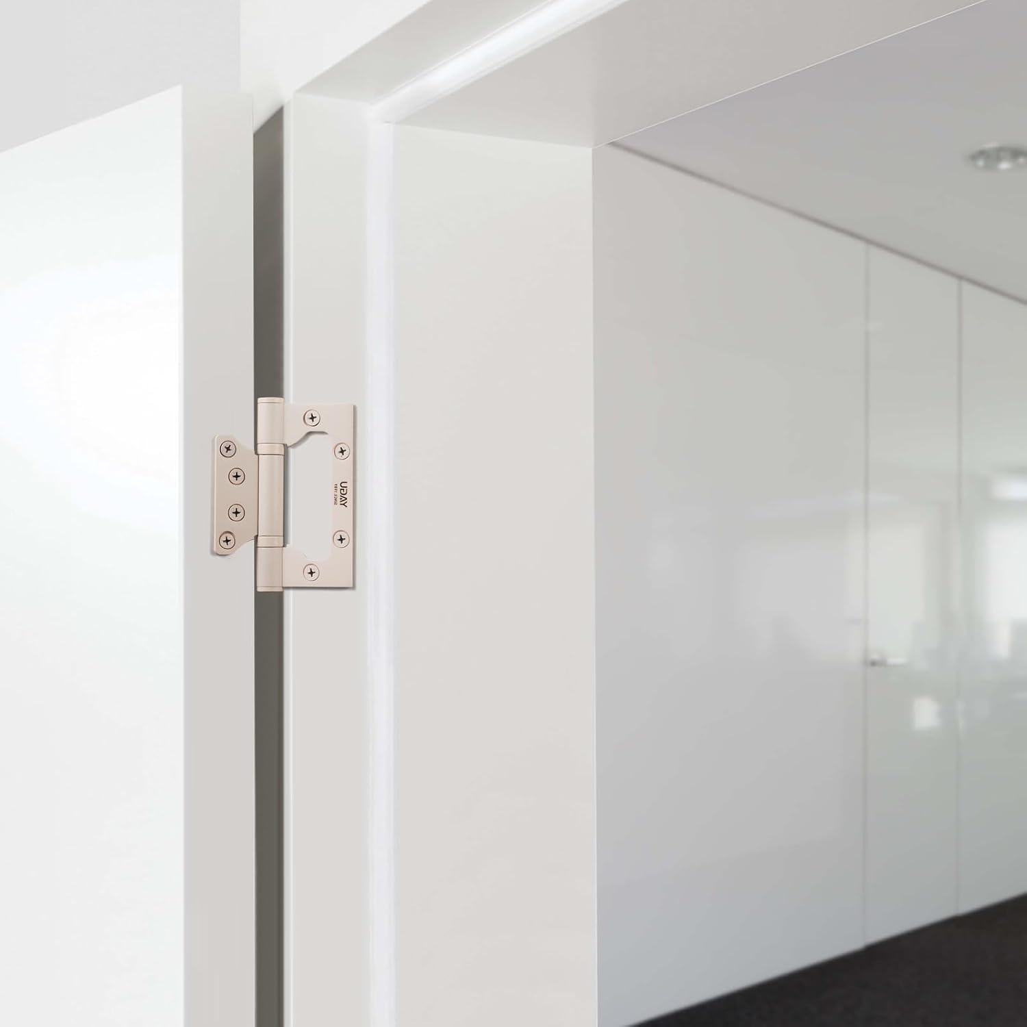 3 Pack Stainless Steel Non-Mortise Door Hinges - 4" x 3" - Easy Install, Heavy Duty, Square Corners - Beige