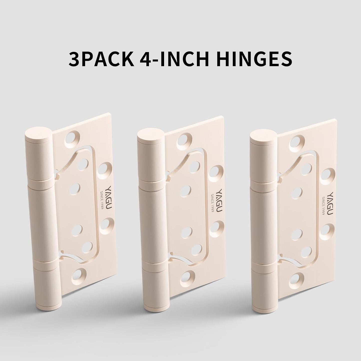 3 Pack Stainless Steel Non-Mortise Door Hinges - 4" x 3" - Easy Install, Heavy Duty, Square Corners - Beige