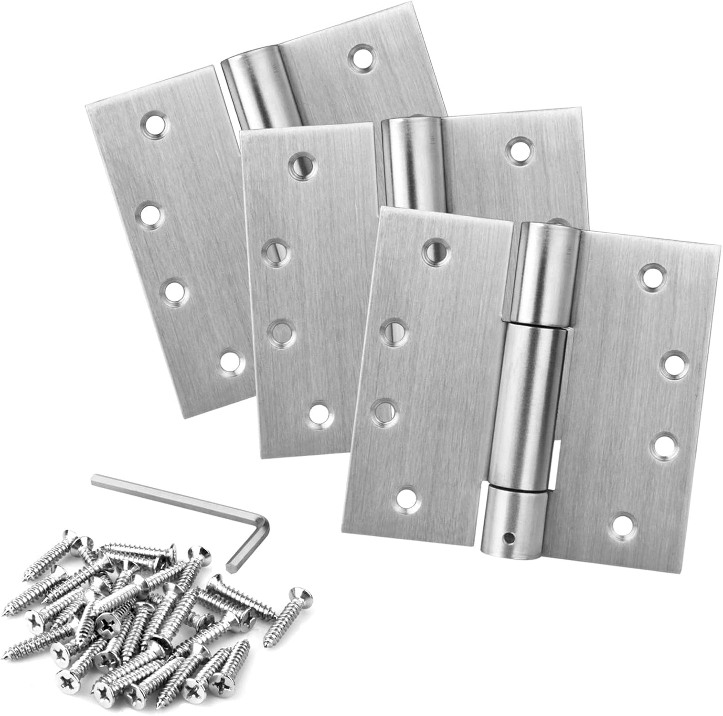3 Pack Stainless Steel Self Closing Door Hinges with Adjustable Tension Spring - 4" x 4" Dimensions