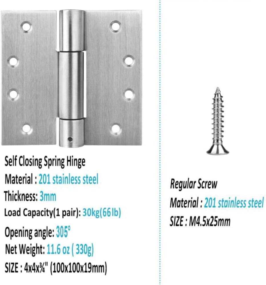 3 Pack Stainless Steel Self Closing Door Hinges with Adjustable Tension Spring - 4" x 4" Dimensions