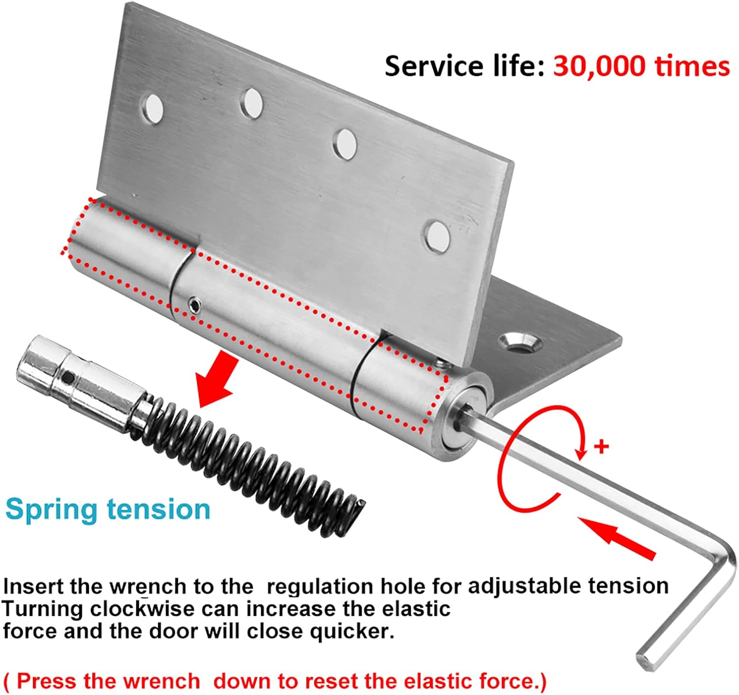 3 Pack Stainless Steel Self Closing Door Hinges with Adjustable Tension Spring - 4" x 4" Dimensions