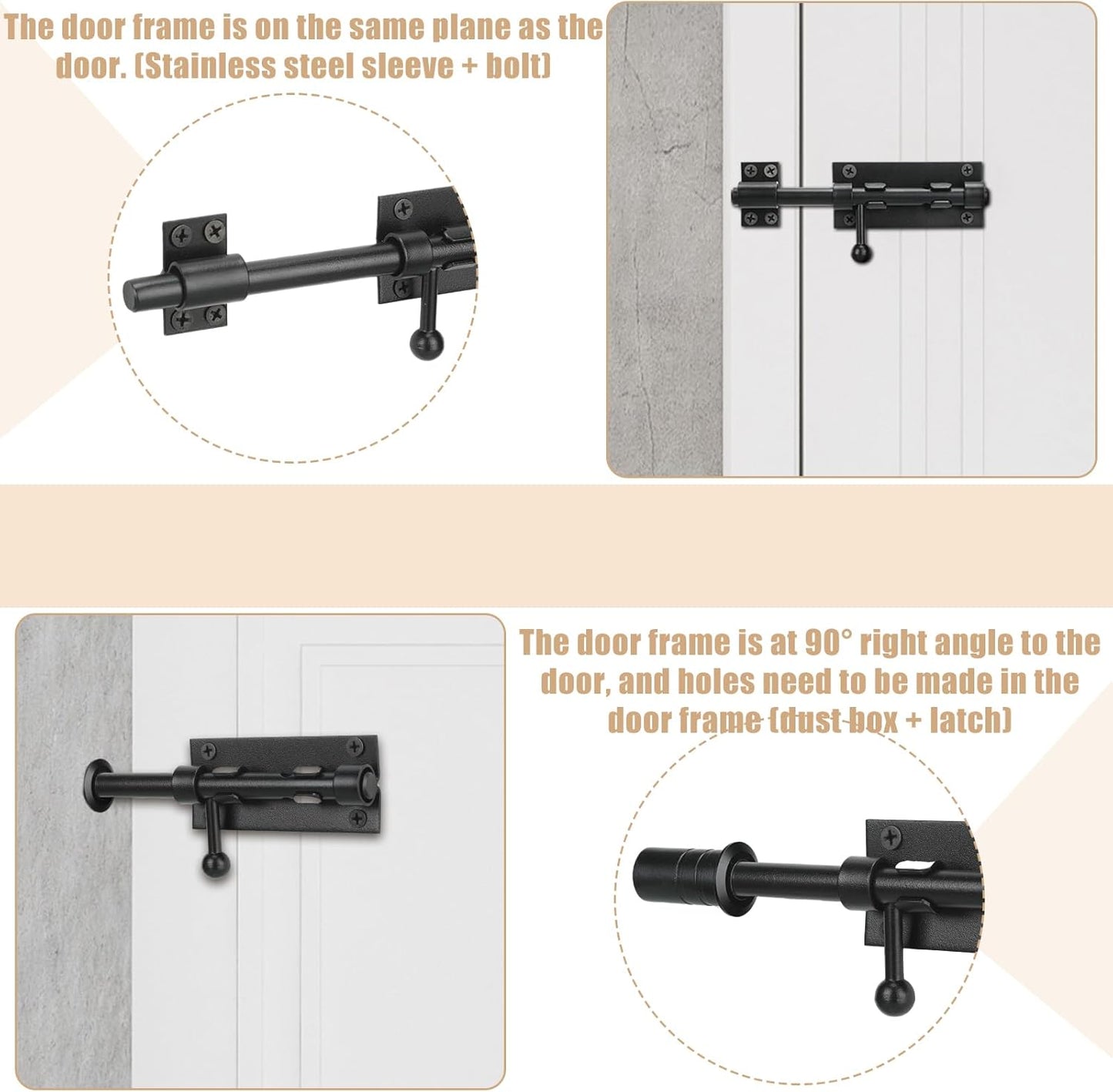 3-Pack Tandefio 6.3 Inch Slide Bolt Gate Latch with Padlock Hole - Heavy Duty 304 Stainless Steel Barrel Bolt for Barn, Fence, Shed, Yard - Black