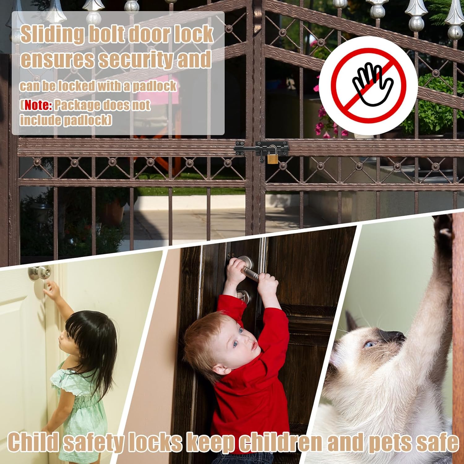 3-Pack Tandefio 6.3 Inch Slide Bolt Gate Latch with Padlock Hole - Heavy Duty 304 Stainless Steel Barrel Bolt for Barn, Fence, Shed, Yard - Black