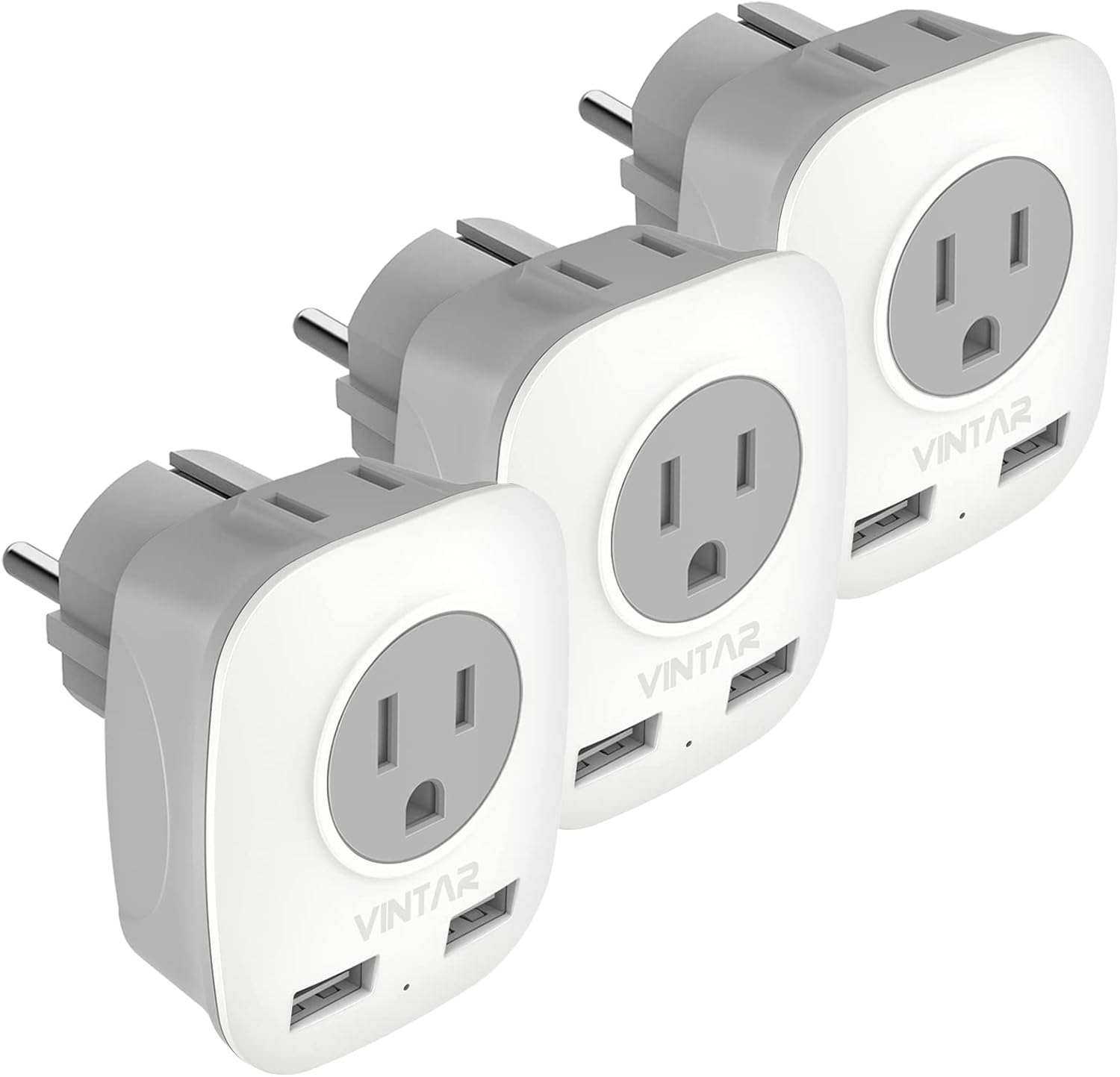 3-Pack VINTAR Type E/F Germany European Travel Adapter with 2 USB and 2 Outlet - Compatible with Most of Europe EU German French Russia Iceland Spain Greece Norway