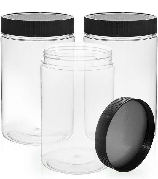 3-Pack Vumdua 27 Ounce Plastic Jars with Lids - Airtight Food Storage Containers for Organization