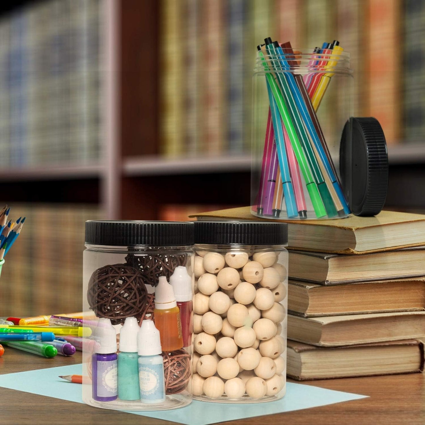 3-Pack Vumdua 27 Ounce Plastic Jars with Lids - Airtight Food Storage Containers for Organization