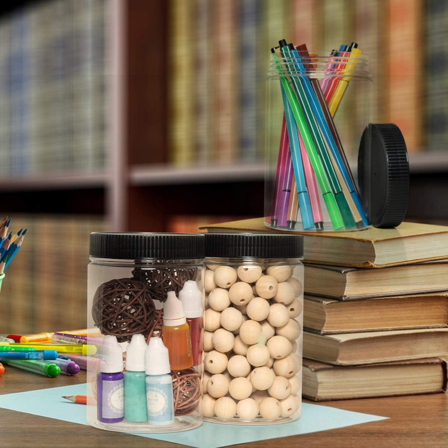 3-Pack Vumdua 27 Ounce Plastic Jars with Lids - Airtight Food Storage Containers for Organization