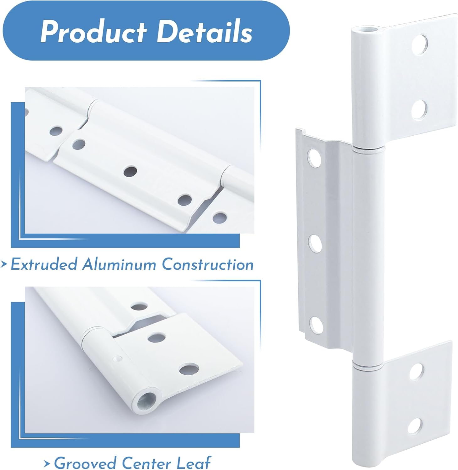 3-Pack White Aluminum Screen Door Hinges - Compatible with Most Screen Doors - 1/8 in. Grooved Center - SyunsXoon