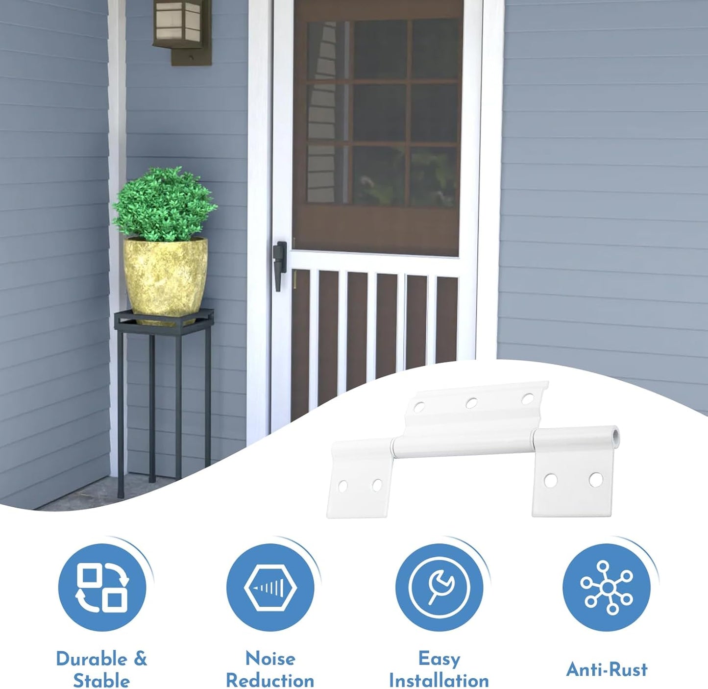 3-Pack White Aluminum Screen Door Hinges - Compatible with Most Screen Doors - 1/8 in. Grooved Center - SyunsXoon