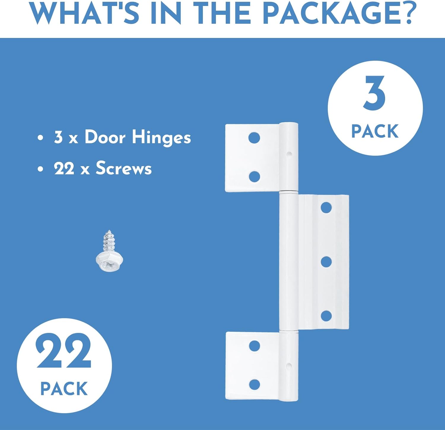 3-Pack White Aluminum Screen Door Hinges - Compatible with Most Screen Doors - 1/8 in. Grooved Center - SyunsXoon