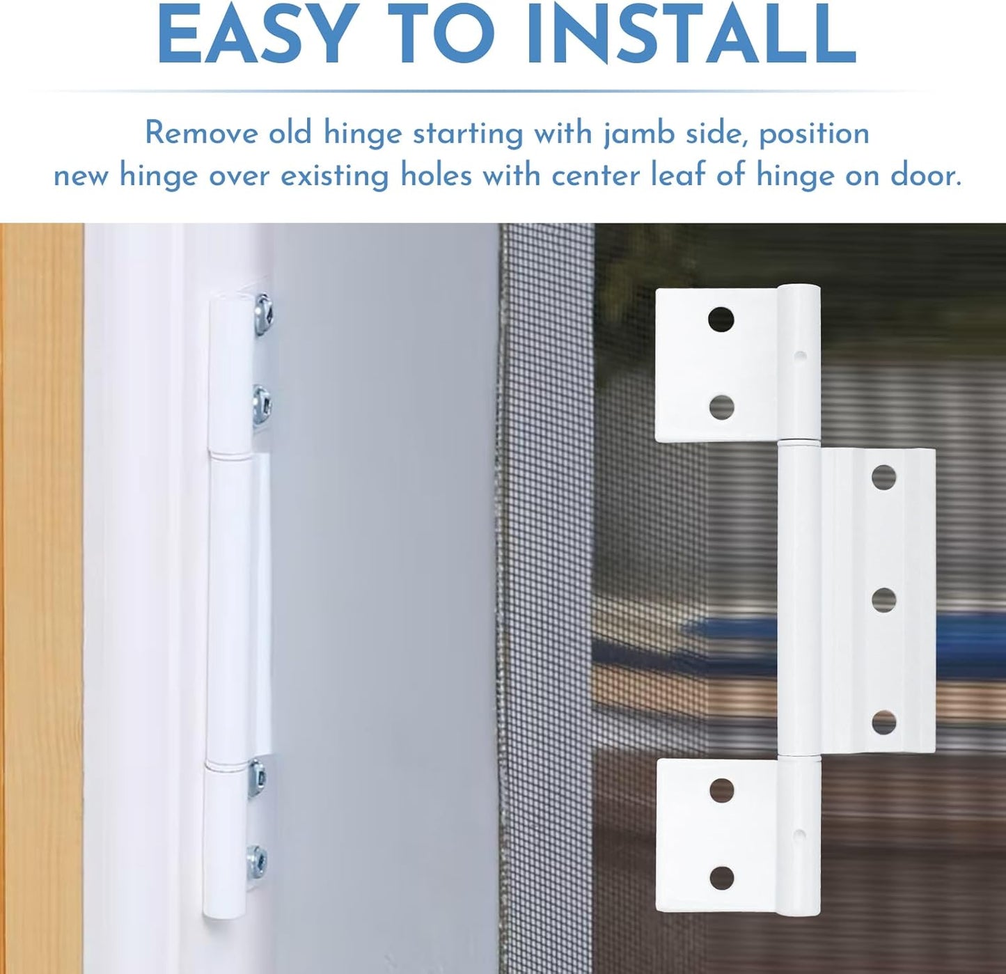 3-Pack White Aluminum Screen Door Hinges - Compatible with Most Screen Doors - 1/8 in. Grooved Center - SyunsXoon