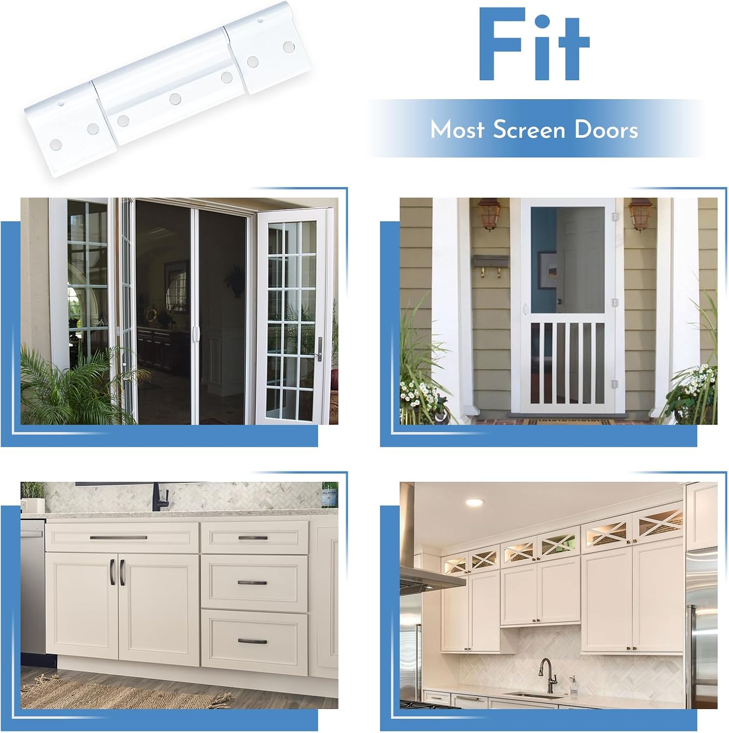 3-Pack White Aluminum Screen Door Hinges - Compatible with Most Screen Doors - 1/8 in. Grooved Center - SyunsXoon