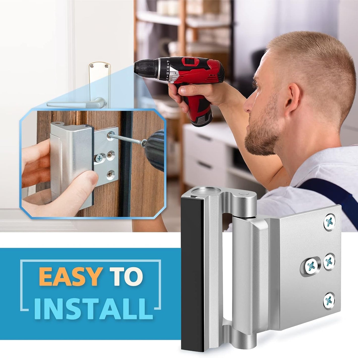 3 Pack WINONLY Home Security Door Locks - Metal Reinforcement for Kids Safety - Top Front Door Child Proof Latch - Defend High Security - Withstand 800lbs - Inside Swing Door Chain