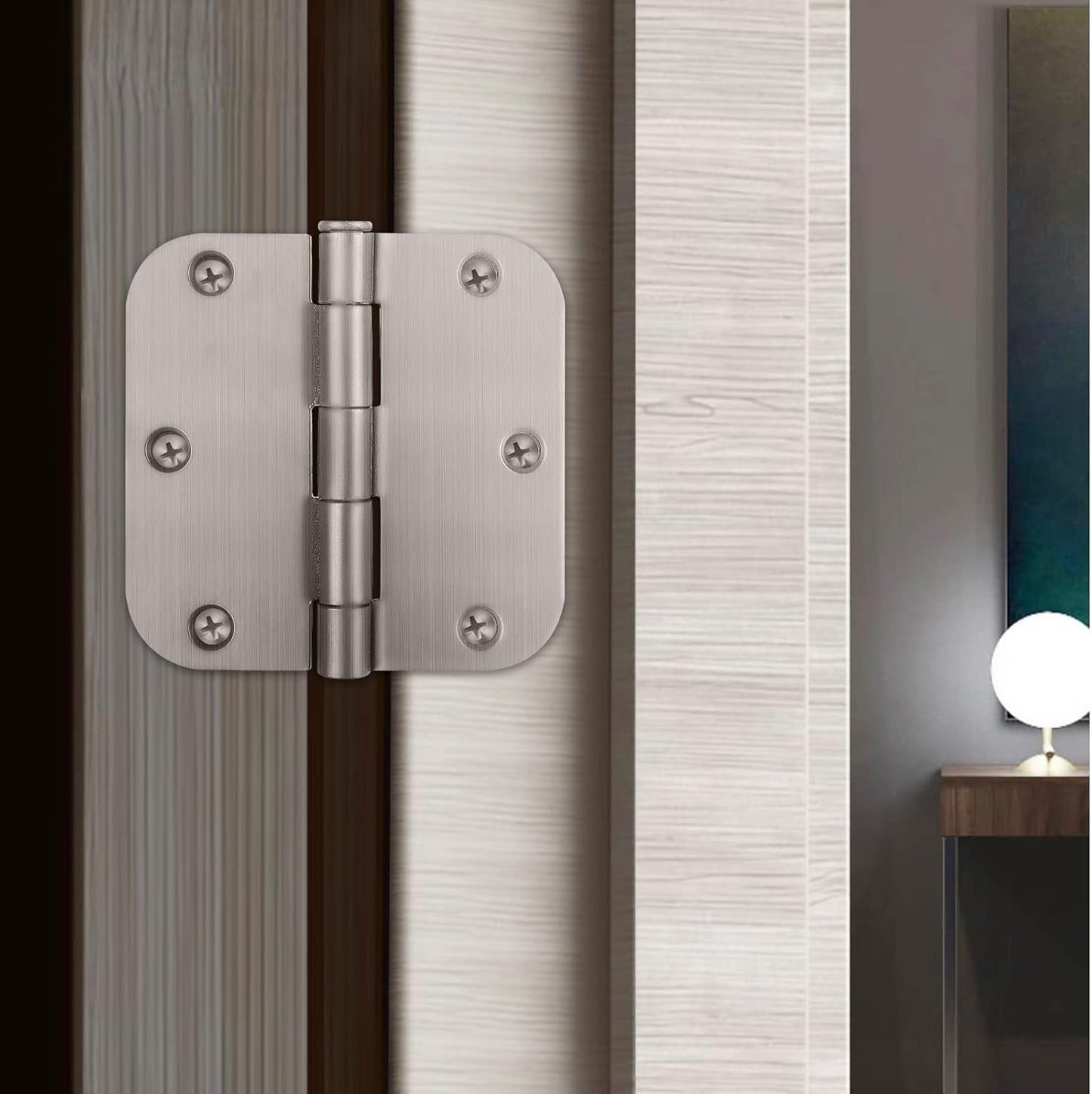 3 Pack YIKOUJIS Brushed Nickel Door Hinges - 3.5 Inch with 5/8" Radius - Satin Nickel Finish - Fits Standard Doors