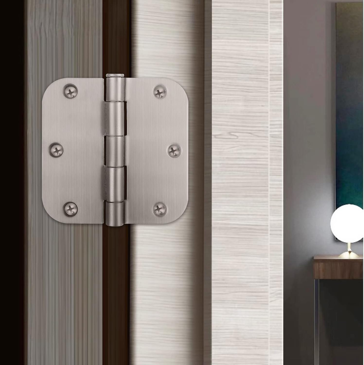 3 Pack YIKOUJIS Brushed Nickel Door Hinges - 3.5 Inch with 5/8" Radius - Satin Nickel Finish - Fits Standard Doors
