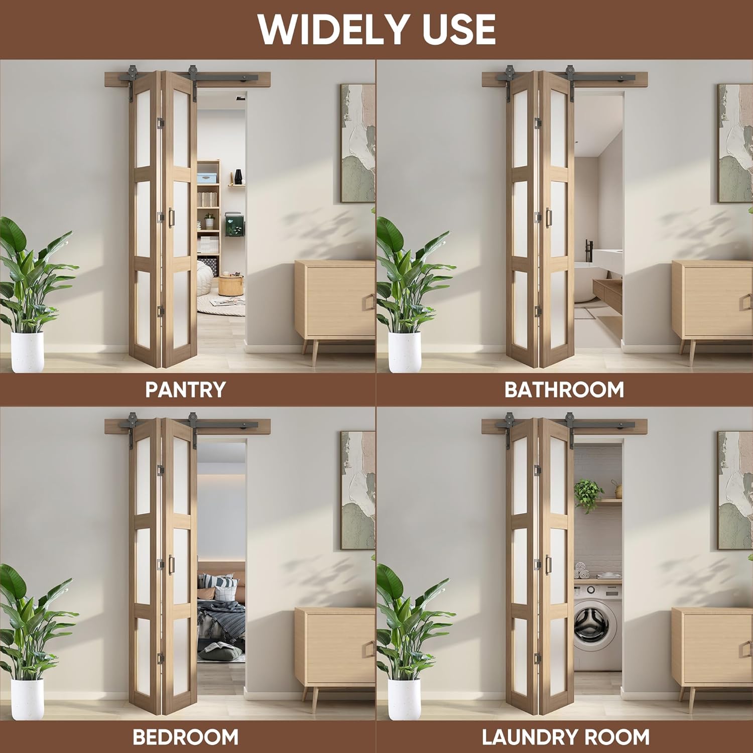 3-Panel Glass Barn Door Kit with Hardware Included - Bifold Sliding Barn Door for Bedroom, Living Room, Bathroom - Brown (36"x84")