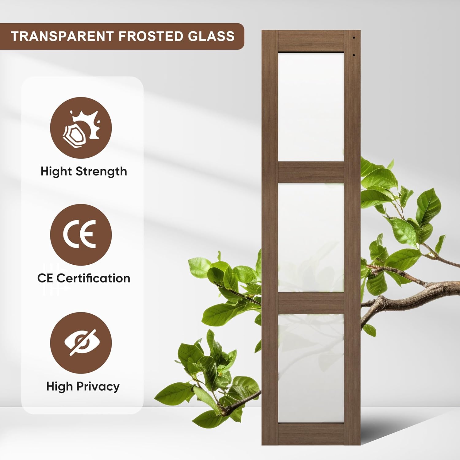 3-Panel Glass Barn Door Kit with Hardware Included - Bifold Sliding Barn Door for Bedroom, Living Room, Bathroom - Brown (36"x84")