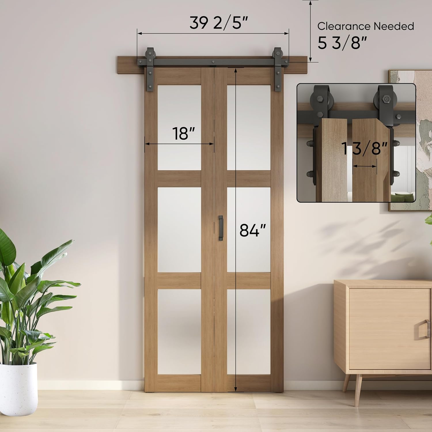 3-Panel Glass Barn Door Kit with Hardware Included - Bifold Sliding Barn Door for Bedroom, Living Room, Bathroom - Brown (36"x84")