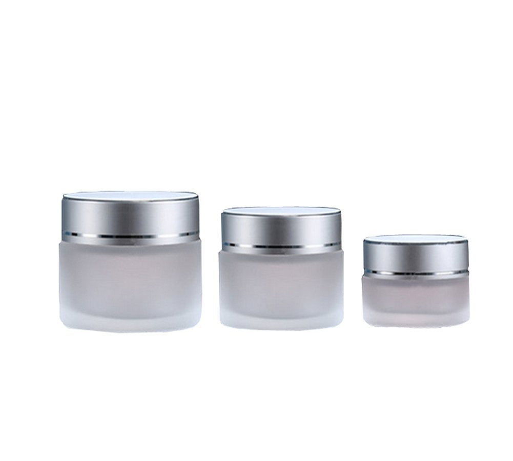 3-Piece 20g Frosted Glass Cosmetic Cream Jar Set with Refillable Silver Alumite Lids