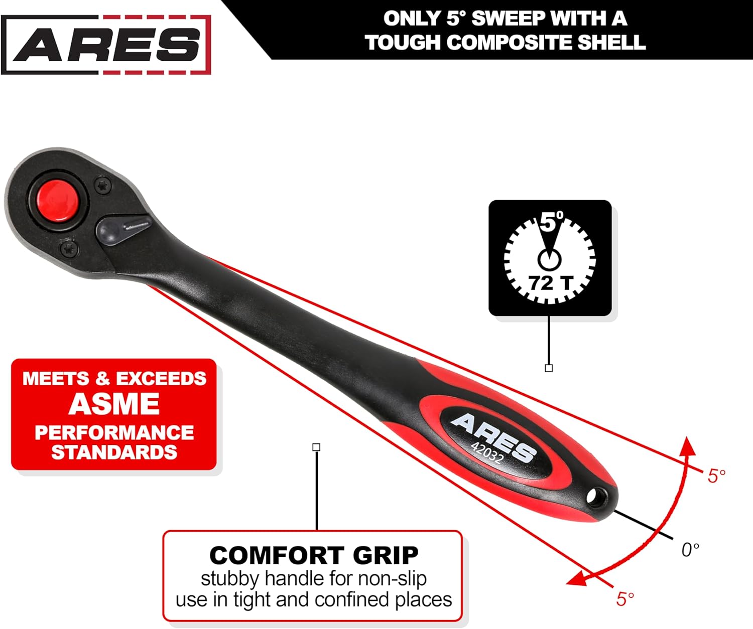 3-Piece ARES 42033 Ratchet Set with 72-Tooth Composite Design and Chrome Vanadium Steel Construction