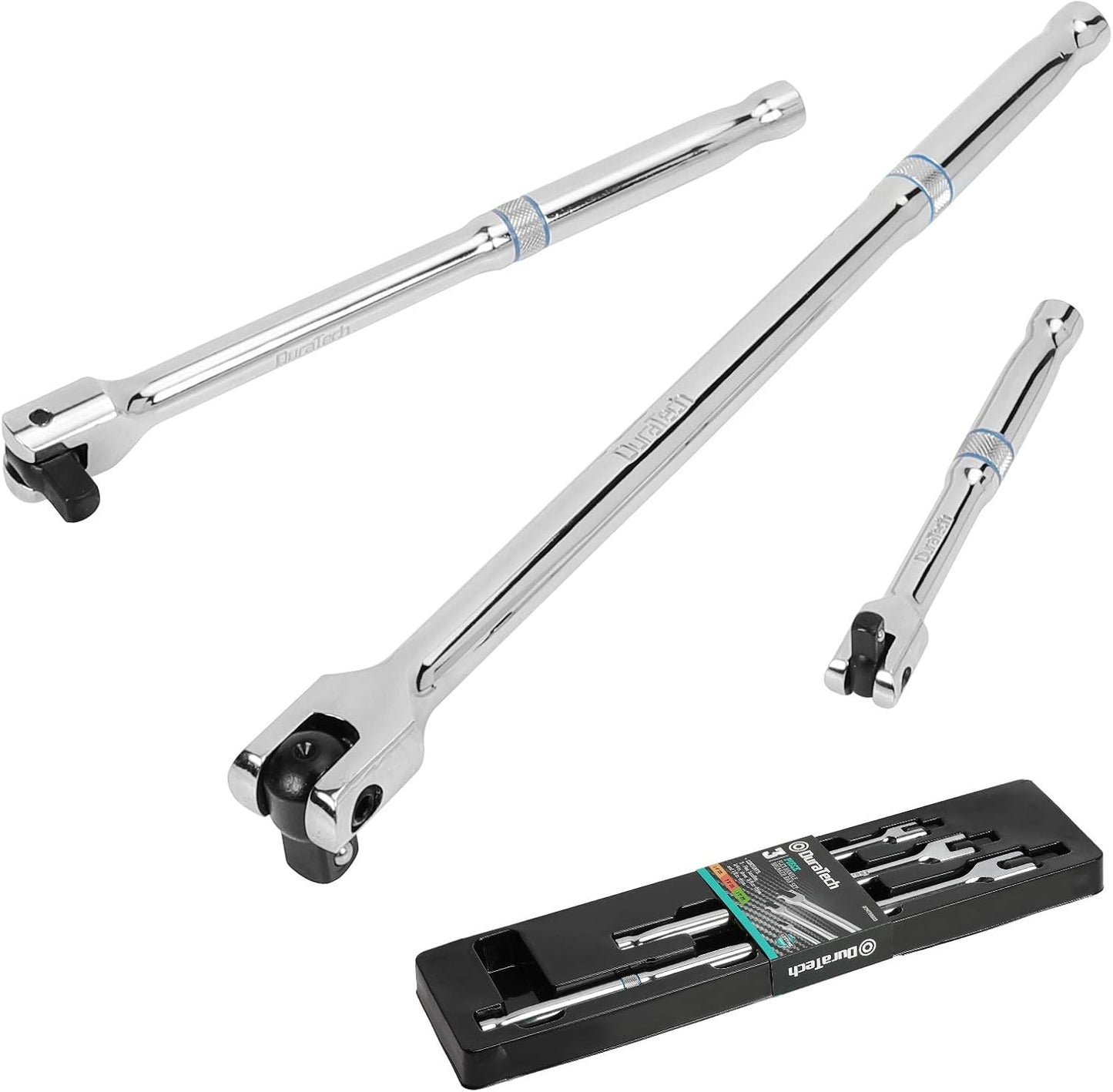 3-Piece DURATECH Breaker Bar Set with Rotatable Head and Chrome Alloy - 6" to 15" Lengths