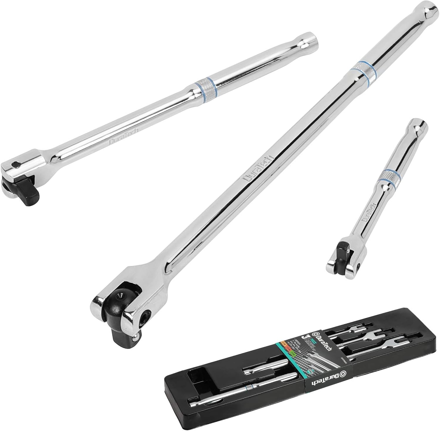 3-Piece DURATECH Breaker Bar Set with Rotatable Head and Chrome Alloy - 6" to 15" Lengths