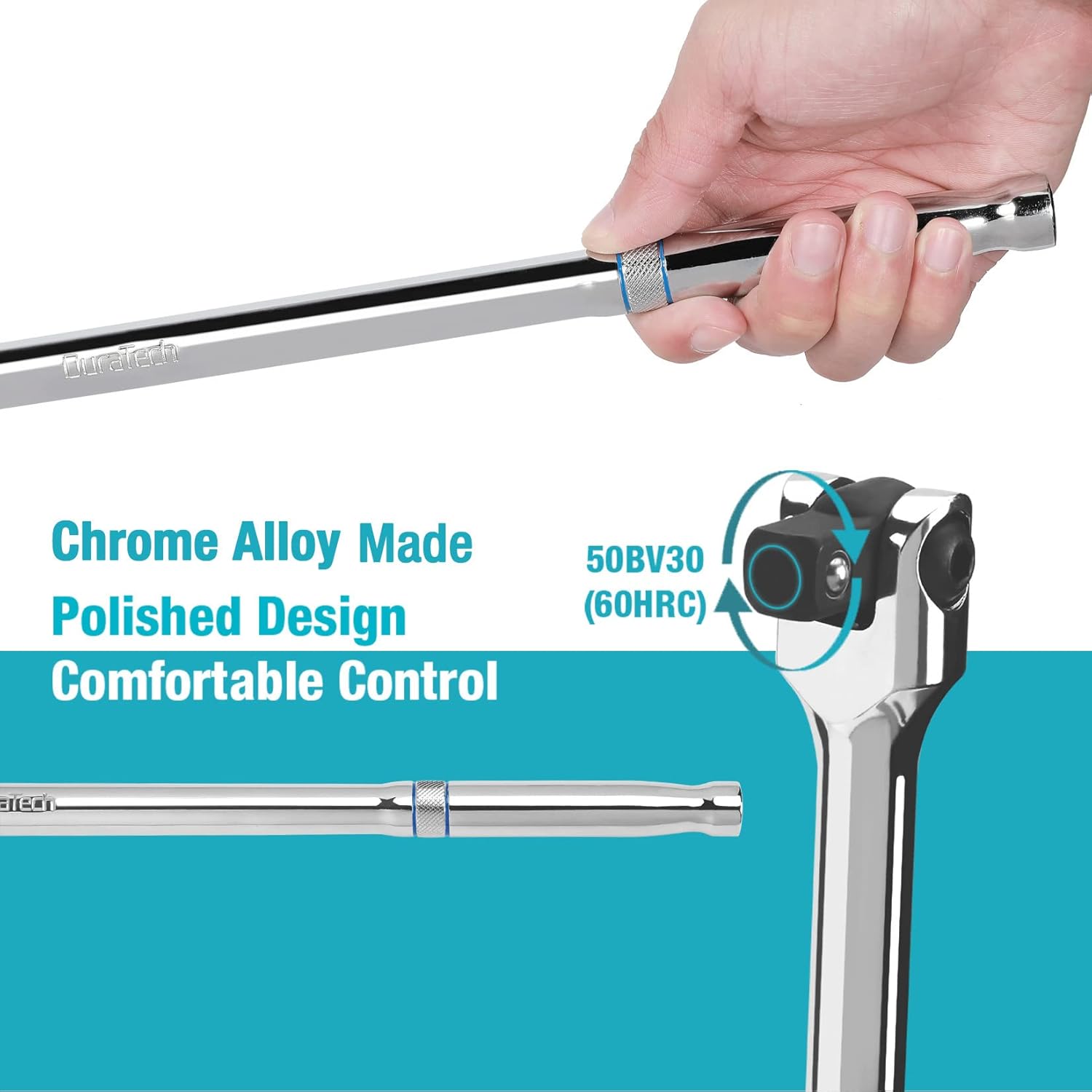 3-Piece DURATECH Breaker Bar Set with Rotatable Head and Chrome Alloy - 6" to 15" Lengths