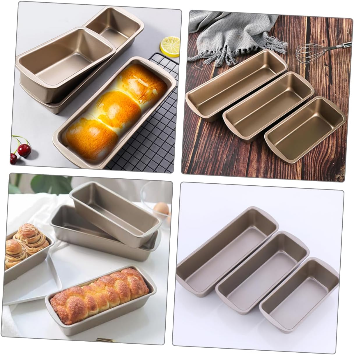 3-Piece Loaf Bread Baking Pan Set - Carbon Steel Roasting Pan for Homemade Toast - Reusable Kitchen Gadget for DIY Baking
