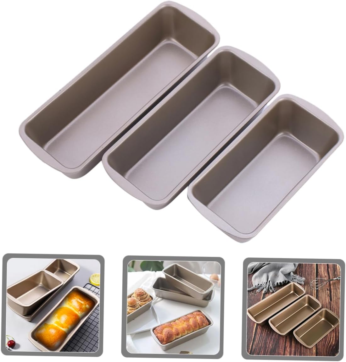 3-Piece Loaf Bread Baking Pan Set - Carbon Steel Roasting Pan for Homemade Toast - Reusable Kitchen Gadget for DIY Baking