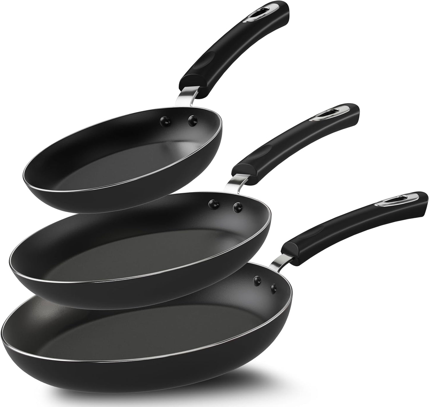 3-Piece Non-Stick Frying Pan Set with Induction Bottom - PFOA Free, Dishwasher Safe - Includes 8, 9.5, and 11 Inch Grey Pans