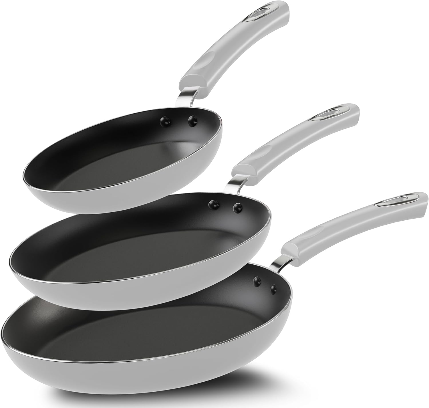 3-Piece Nonstick Frying Pan Set with Induction Bottom - 8", 9.5", and 11" - Silver-Black