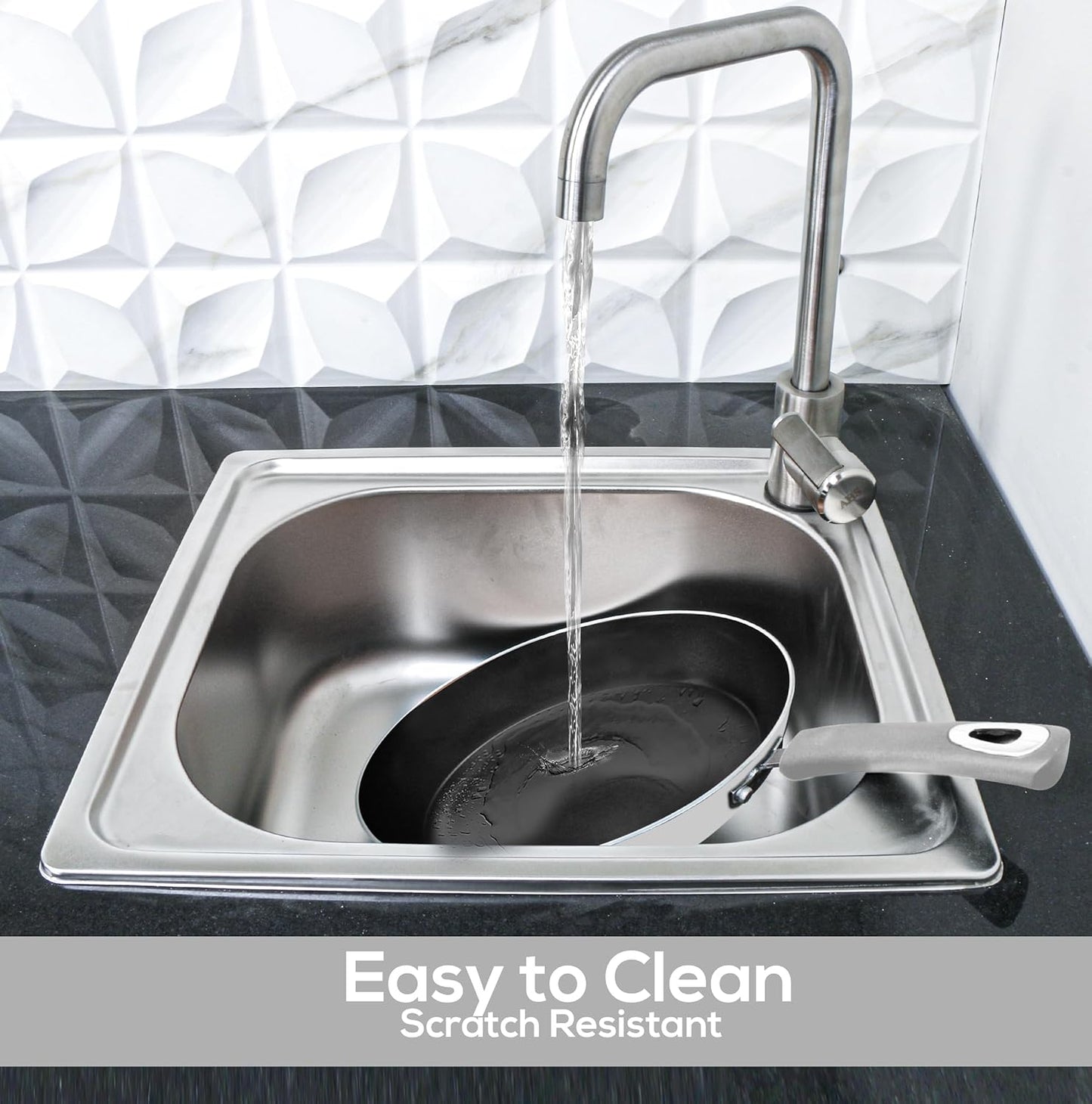 3-Piece Nonstick Frying Pan Set with Induction Bottom - 8", 9.5", and 11" - Silver-Black