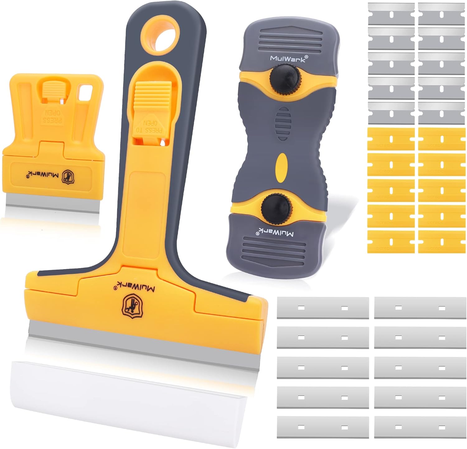 3-Piece Razor Blade Scraper Tool Set with 30 Replacement Blades - Heavy-Duty Cleaning Tools for Decals, Stickers, Paint, Caulk, and Adhesive Removal