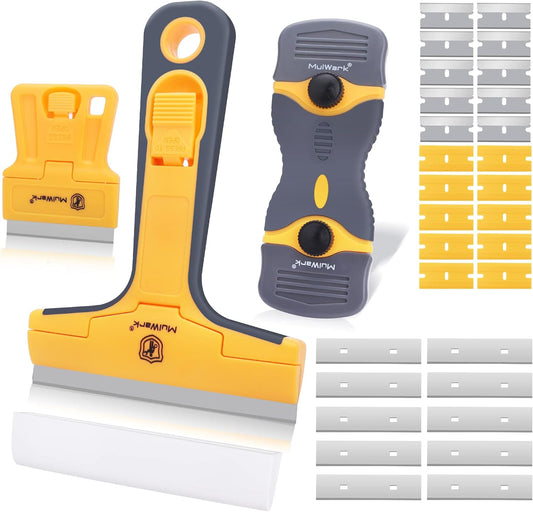 3-Piece Razor Blade Scraper Tool Set with 30 Replacement Blades - Heavy-Duty Cleaning Tools for Decals, Stickers, Paint, Caulk, and Adhesive Removal