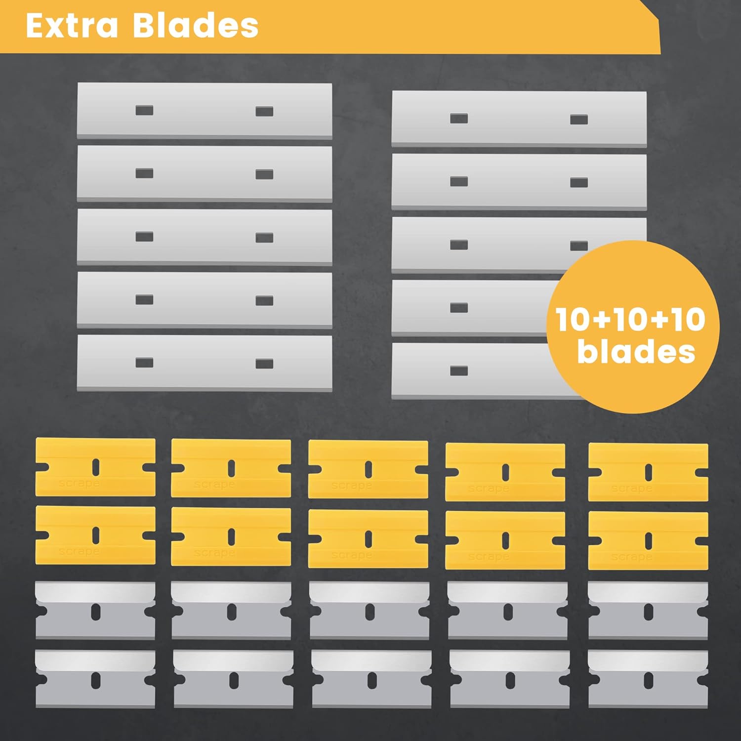 3-Piece Razor Blade Scraper Tool Set with 30 Replacement Blades - Heavy-Duty Cleaning Tools for Decals, Stickers, Paint, Caulk, and Adhesive Removal