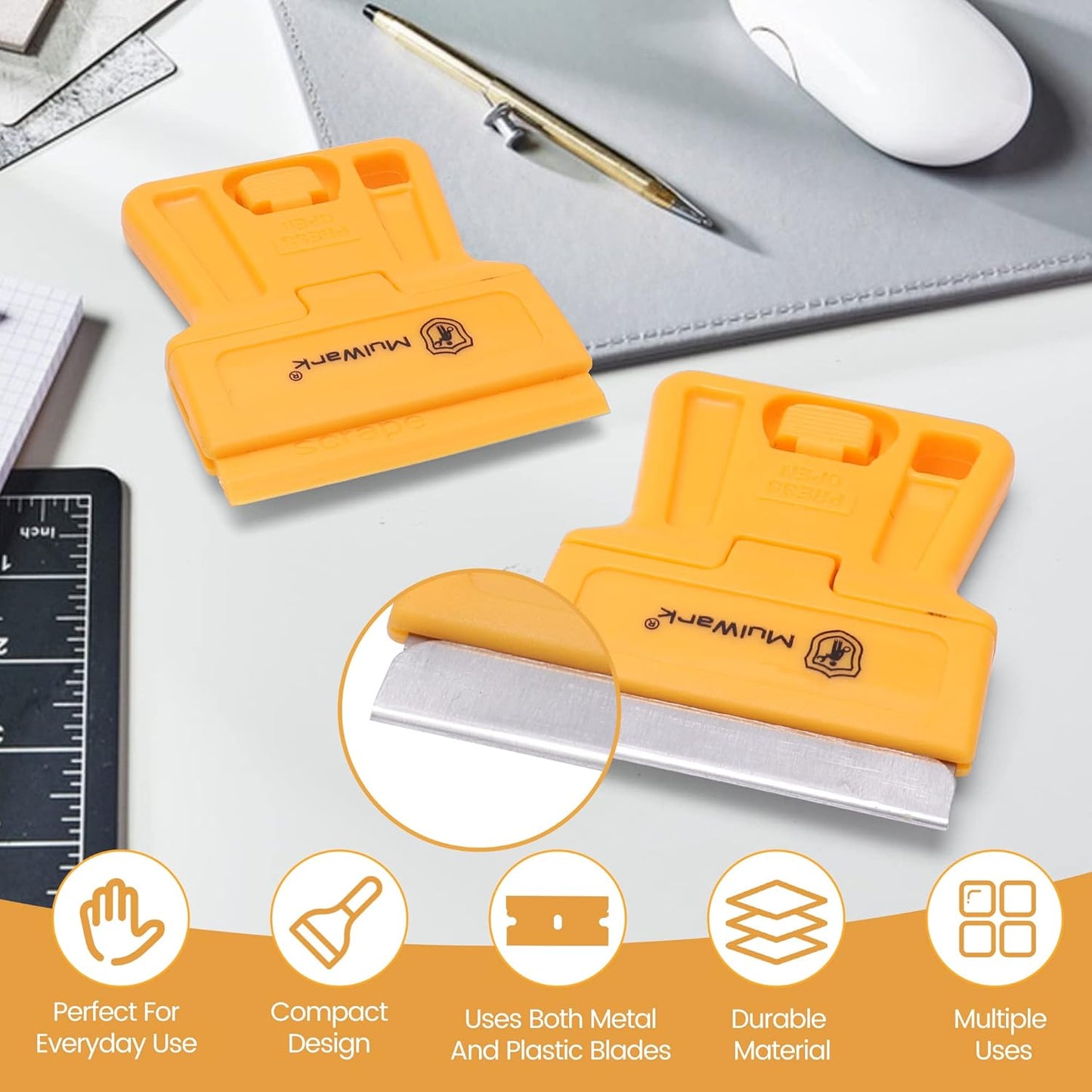 3-Piece Razor Blade Scraper Tool Set with 30 Replacement Blades - Heavy-Duty Cleaning Tools for Decals, Stickers, Paint, Caulk, and Adhesive Removal