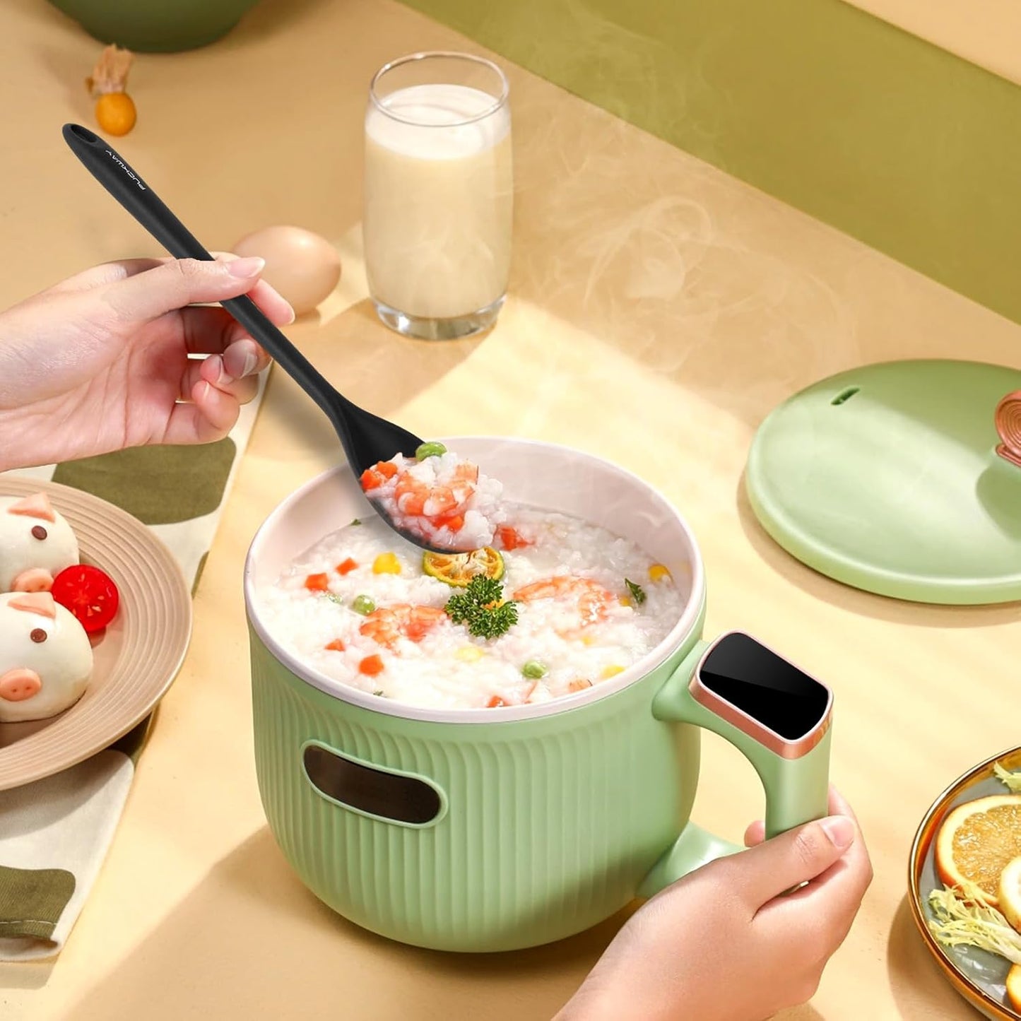 3 Piece Silicone Cooking Spoons Set - Heat Resistant Kitchen Utensils for Mixing, Stirring, and Serving - Non Stick Spoons in Various Sizes - Black