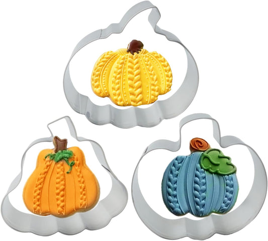 3-Piece Stainless Steel Pumpkin Cookie Cutters Set with Decorating Instructions for Halloween & Thanksgiving