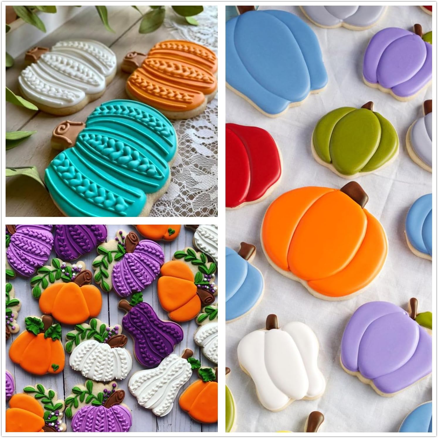 3-Piece Stainless Steel Pumpkin Cookie Cutters Set with Decorating Instructions for Halloween & Thanksgiving