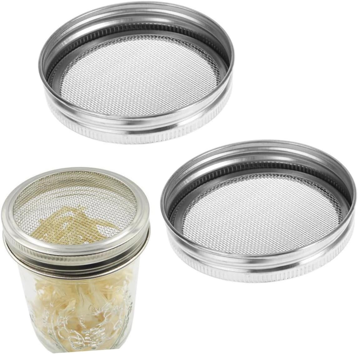 3-Piece Zerodeko Sprouting Lids for Mason Jars - Airtight Canning Kit with Fine Strainer for Pickles, Oats, and Cereal