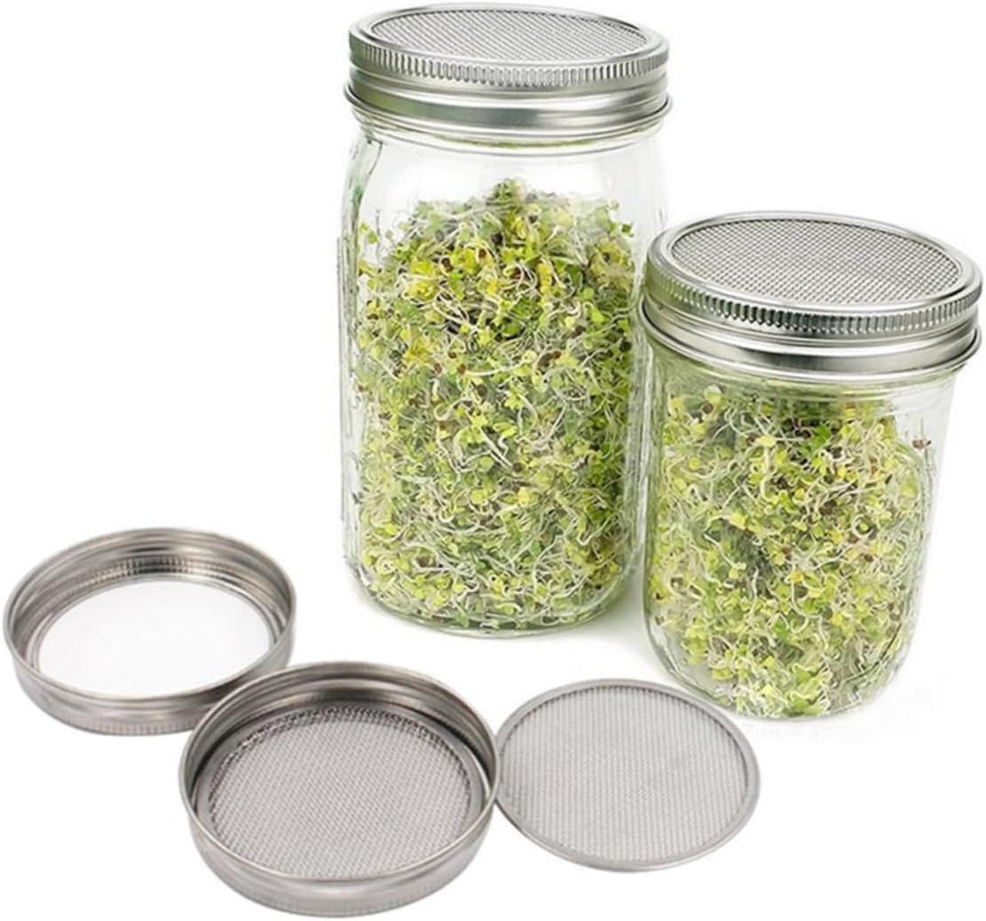 3-Piece Zerodeko Sprouting Lids for Mason Jars - Airtight Canning Kit with Fine Strainer for Pickles, Oats, and Cereal