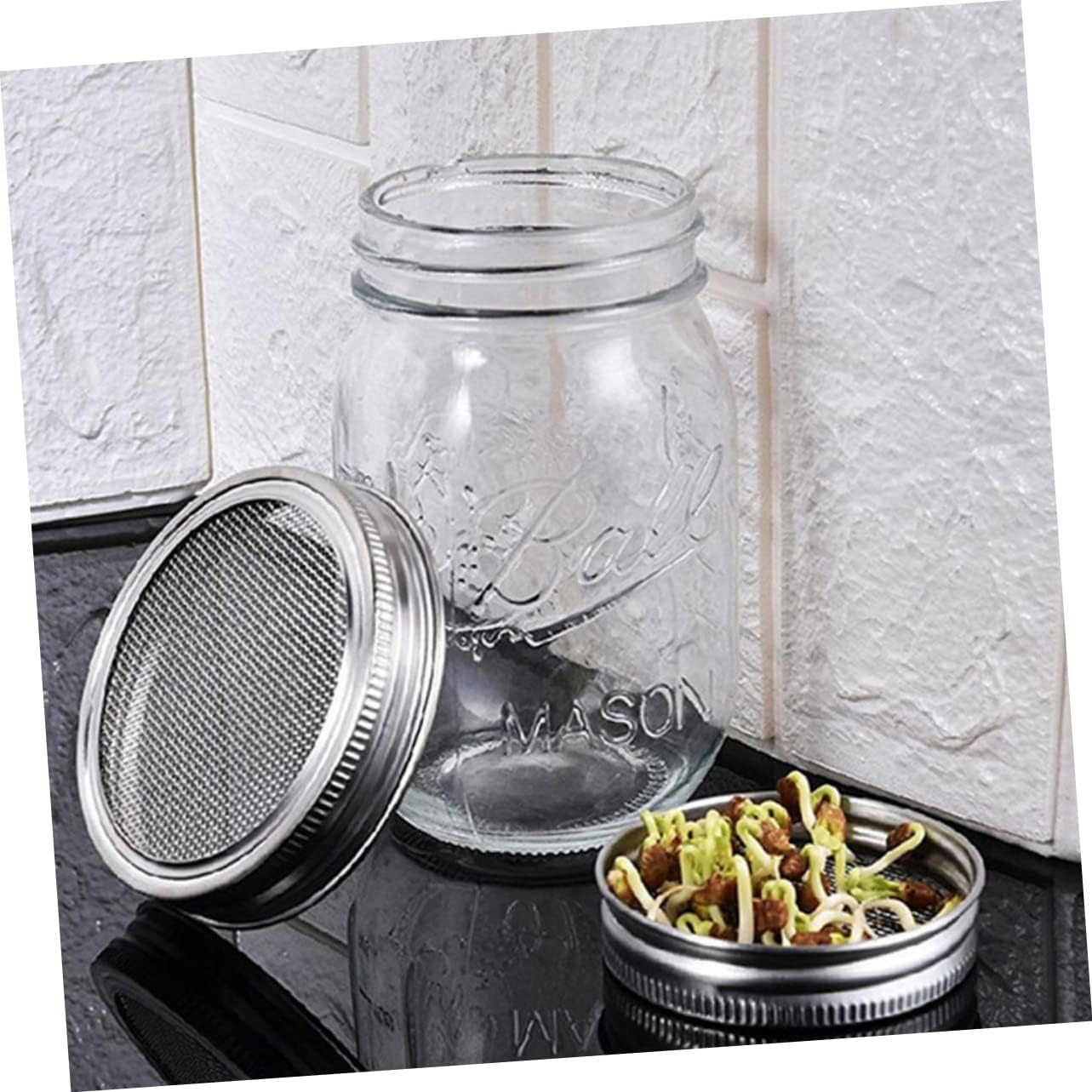 3-Piece Zerodeko Sprouting Lids for Mason Jars - Airtight Canning Kit with Fine Strainer for Pickles, Oats, and Cereal