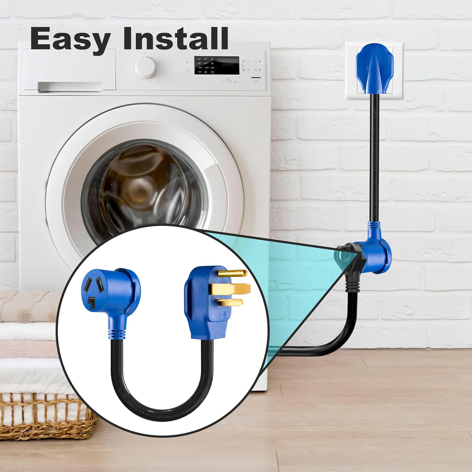 3-Prong to 4-Prong Dryer Adapter 1.5FT - NEMA 14-30P Male to 10-30R Female - 30A 250V 10AWG Adapter for Newer Dryers