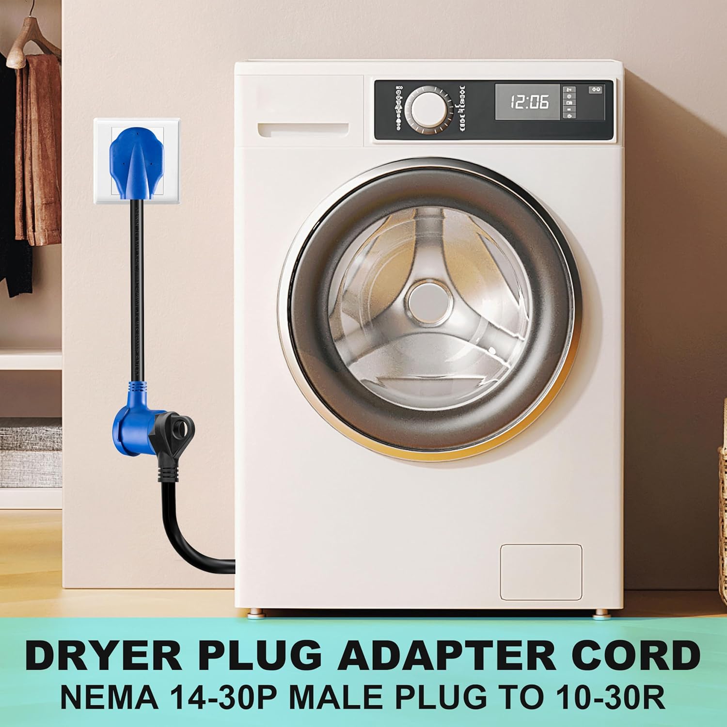 3-Prong to 4-Prong Dryer Adapter 1.5FT - NEMA 14-30P Male to 10-30R Female - 30A 250V 10AWG Adapter for Newer Dryers