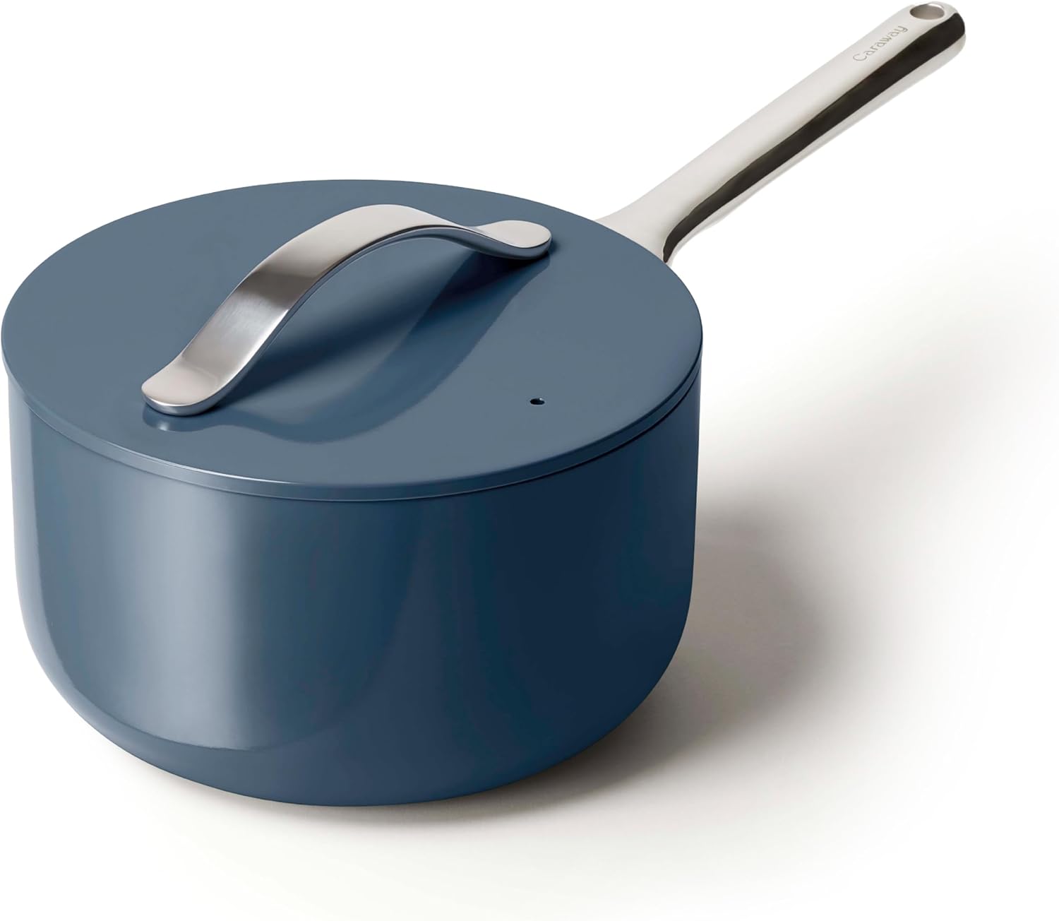 3 qt Navy Caraway Nonstick Ceramic Sauce Pan with Lid - Non Toxic, Oven Safe, Compatible with Gas, Electric & Induction Stovetops