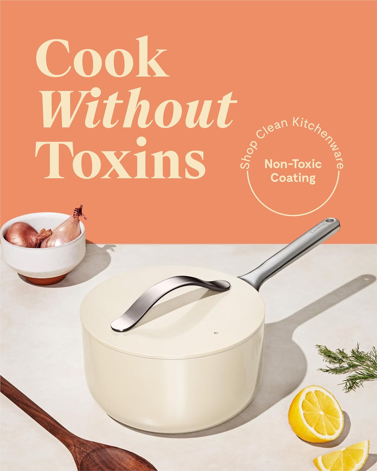 3 qt Navy Caraway Nonstick Ceramic Sauce Pan with Lid - Non Toxic, Oven Safe, Compatible with Gas, Electric & Induction Stovetops