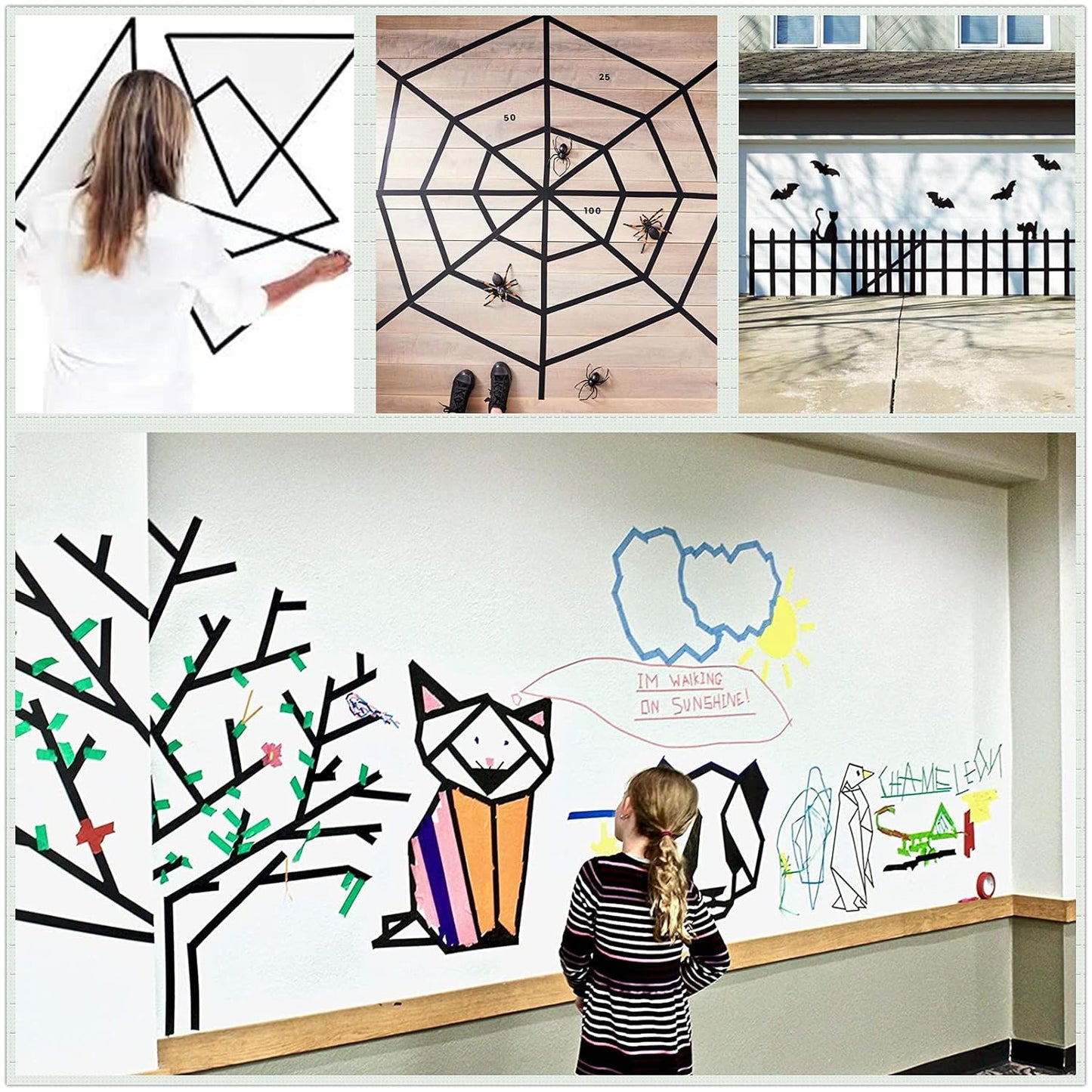 3 Rolls of KIWIHUB Black Painters Tape - 0.7" x 60 Yards per Roll - Medium Adhesive Masking Tape for Painting, Labeling, DIY Crafting, Decoration, and School Projects