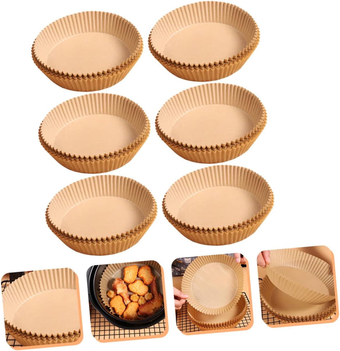 3 Sets Air Fryer Silicone Liners for Small Toaster Ovens - Reusable, Round, and Food Grade (25pcs*3)